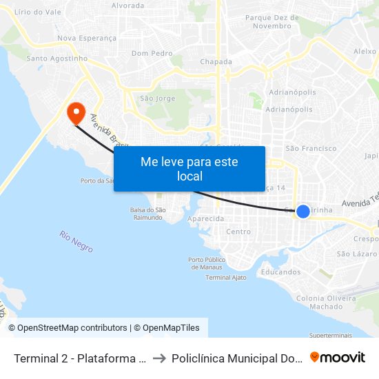 Terminal 2 - Plataforma B - ➑ Sentido Bairro to Policlínica Municipal Doutor Djalma Batista map