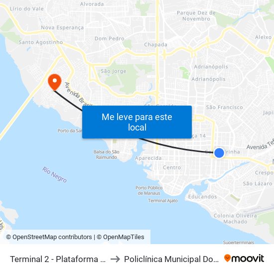 Terminal 2 - Plataforma B - ➐ Sentido Bairro to Policlínica Municipal Doutor Djalma Batista map