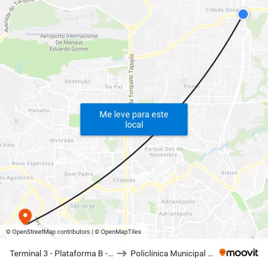 Terminal 3 - Plataforma B - ➓ Embarque Cachoeirinha to Policlínica Municipal Doutor Djalma Batista map
