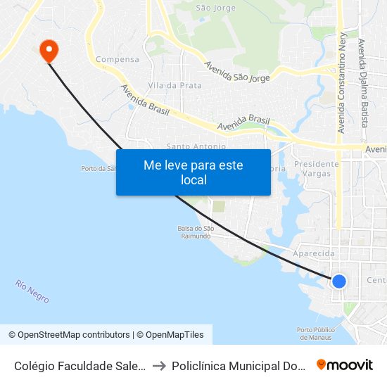 Colégio Faculdade Salesiano Dom Bosco to Policlínica Municipal Doutor Djalma Batista map