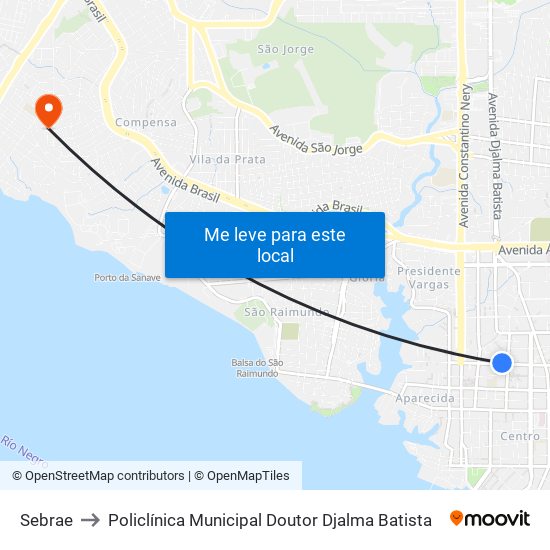 Sebrae to Policlínica Municipal Doutor Djalma Batista map