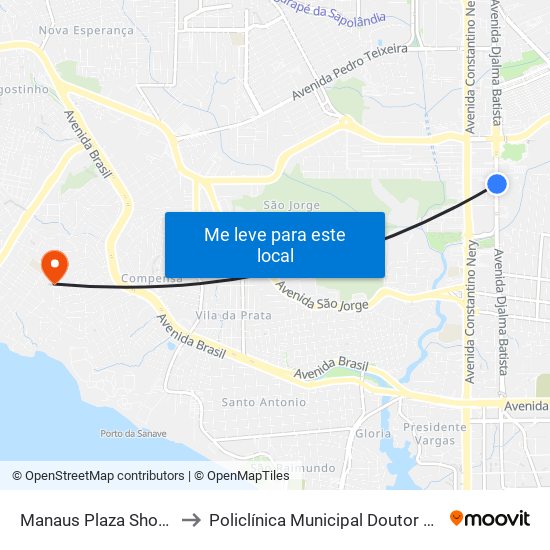 Manaus Plaza Shopping C/B to Policlínica Municipal Doutor Djalma Batista map