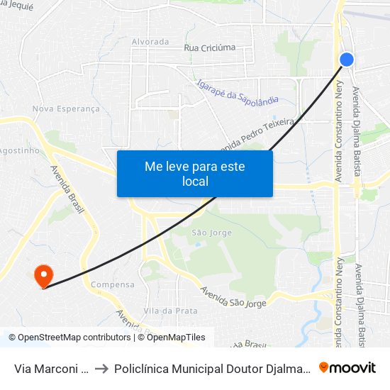 Via Marconi B/C to Policlínica Municipal Doutor Djalma Batista map
