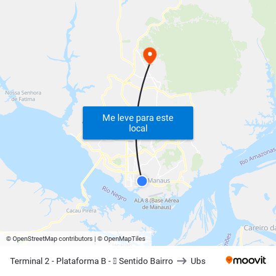 Terminal 2 - Plataforma B - ➐ Sentido Bairro to Ubs map