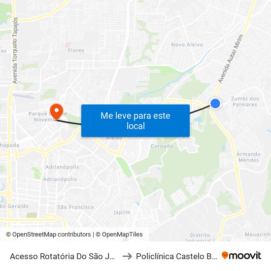 Acesso Rotatória Do São José B/C to Policlínica Castelo Branco map