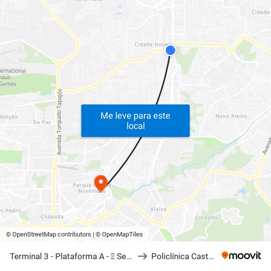 Terminal 3 - Plataforma A - ➍ Sentido Zona Oeste to Policlínica Castelo Branco map