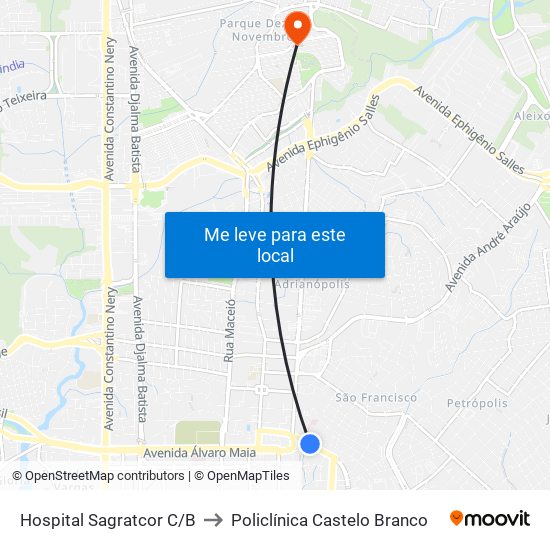 Hospital Sagratcor C/B to Policlínica Castelo Branco map