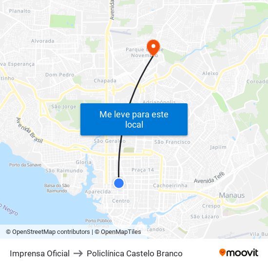Imprensa Oficial to Policlínica Castelo Branco map