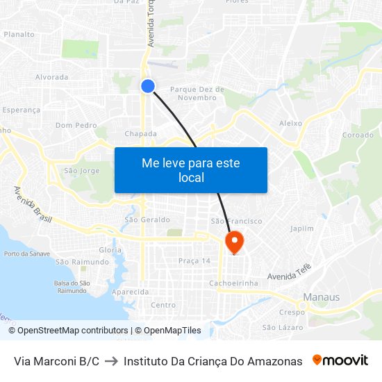 Via Marconi B/C to Instituto Da Criança Do Amazonas map