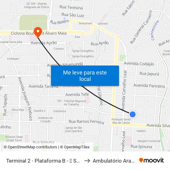 Terminal 2 - Plataforma B - ➏ Sentido Bairro to Ambulatório Araújo Lima map