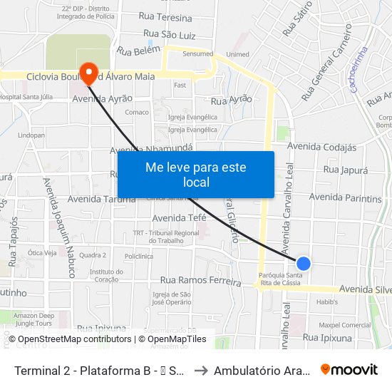 Terminal 2 - Plataforma B - ➐ Sentido Bairro to Ambulatório Araújo Lima map