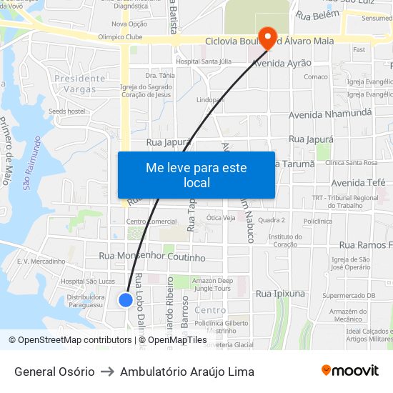 General Osório to Ambulatório Araújo Lima map