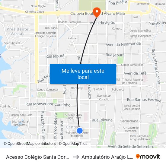 Acesso Colégio Santa Dorotéia to Ambulatório Araújo Lima map