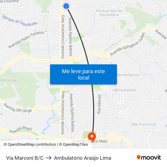 Via Marconi B/C to Ambulatório Araújo Lima map
