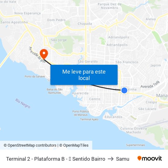Terminal 2 - Plataforma B - ➏ Sentido Bairro to Samu map