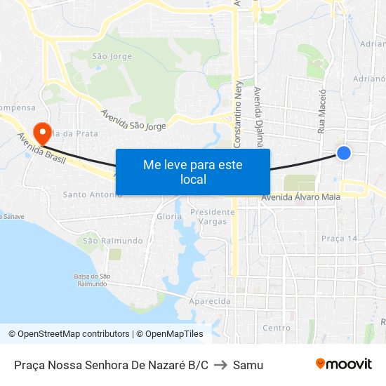 Praça Nossa Senhora De Nazaré B/C to Samu map