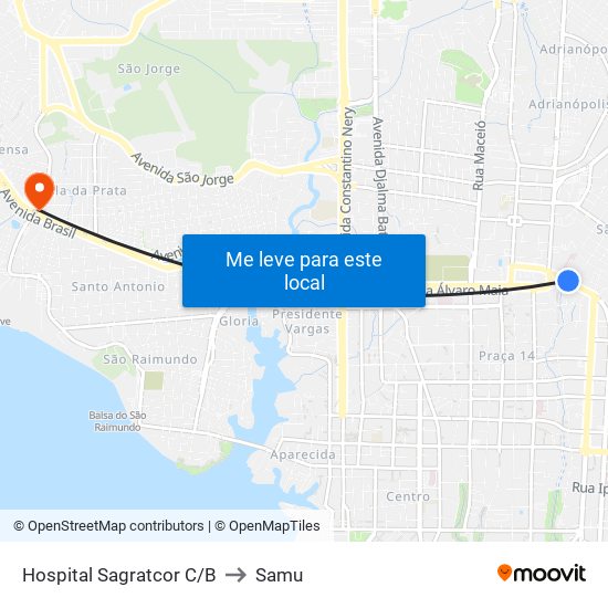 Hospital Sagratcor C/B to Samu map