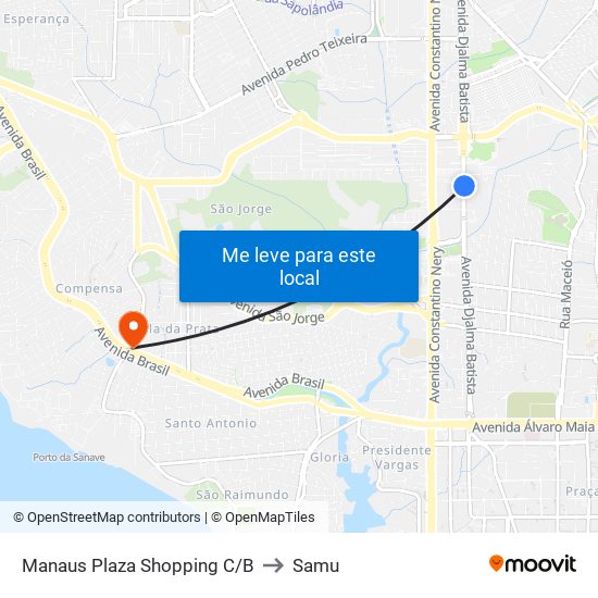 Manaus Plaza Shopping C/B to Samu map
