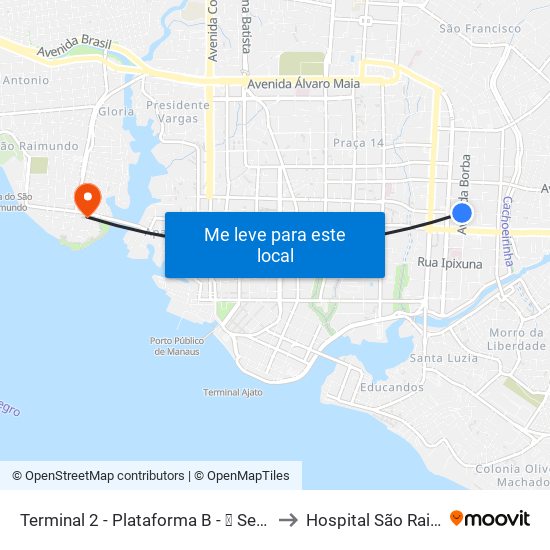 Terminal 2 - Plataforma B - ➏ Sentido Bairro to Hospital São Raimundo map