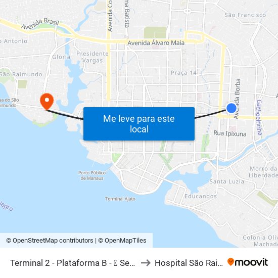 Terminal 2 - Plataforma B - ➒ Sentido Bairro to Hospital São Raimundo map