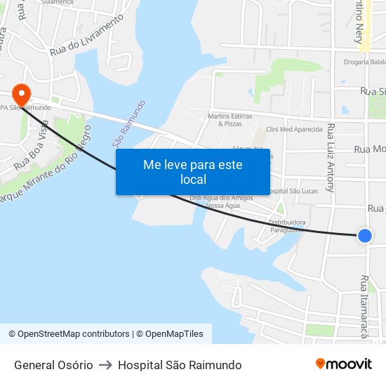 General Osório to Hospital São Raimundo map