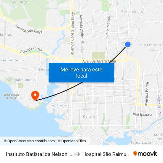 Instituto Batista Ida Nelson C/B to Hospital São Raimundo map
