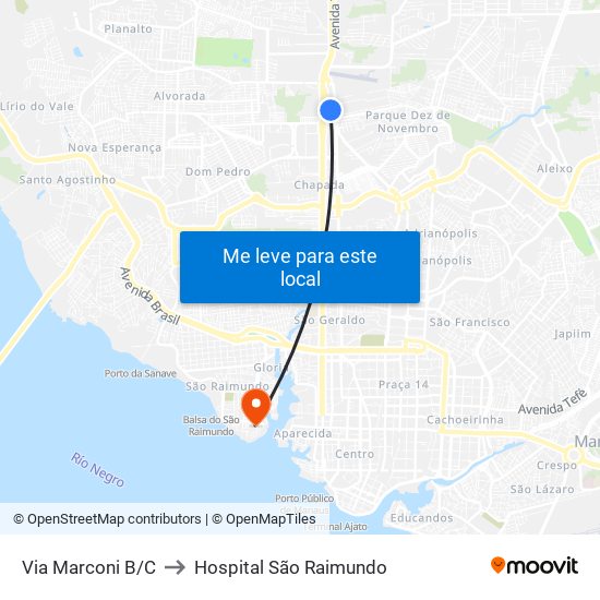 Via Marconi B/C to Hospital São Raimundo map