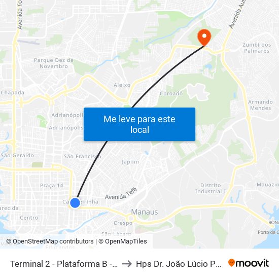 Terminal 2 - Plataforma B - ➓ Sentido Distrito to Hps Dr. João Lúcio Pereira Machado map