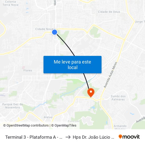 Terminal 3 - Plataforma A - ➍ Sentido Zona Oeste to Hps Dr. João Lúcio Pereira Machado map