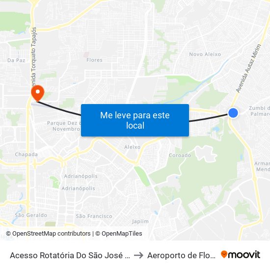 Acesso Rotatória Do São José B/C to Aeroporto de Flores map