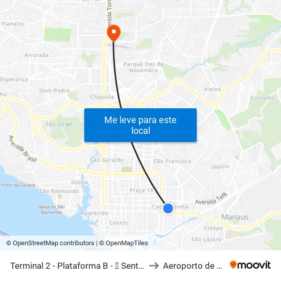 Terminal 2 - Plataforma B - ➏ Sentido Bairro to Aeroporto de Flores map