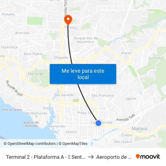Terminal 2 - Plataforma A - ➋ Sentido Bairro to Aeroporto de Flores map