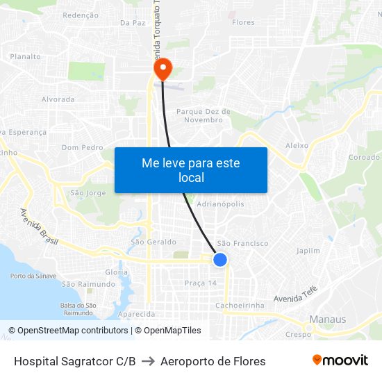 Hospital Sagratcor C/B to Aeroporto de Flores map