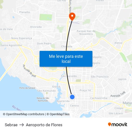 Sebrae to Aeroporto de Flores map