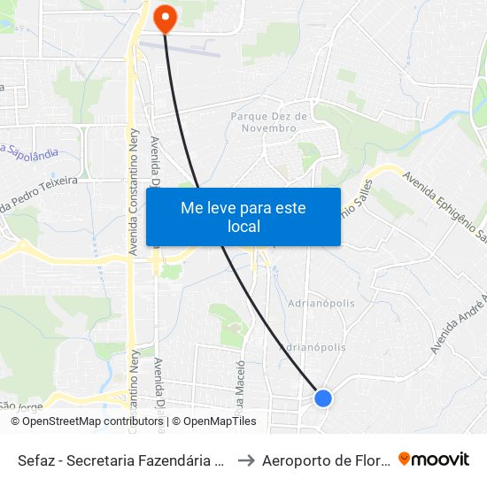Sefaz - Secretaria Fazendária B/C to Aeroporto de Flores map