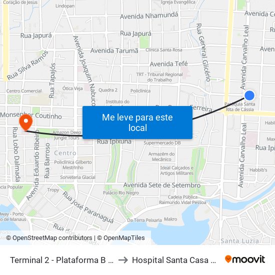 Terminal 2 - Plataforma B - ➒ Sentido Bairro to Hospital Santa Casa De Misericórdia map
