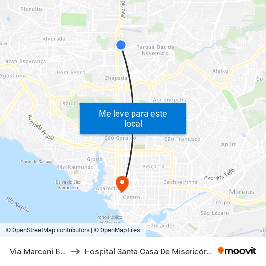 Via Marconi B/C to Hospital Santa Casa De Misericórdia map