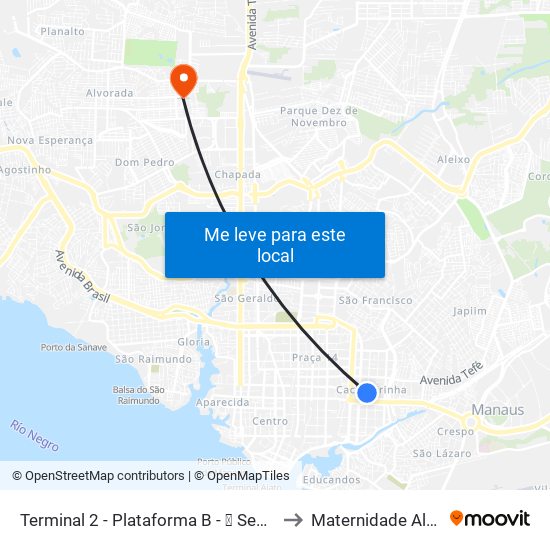 Terminal 2 - Plataforma B - ➏ Sentido Bairro to Maternidade Alvorada map