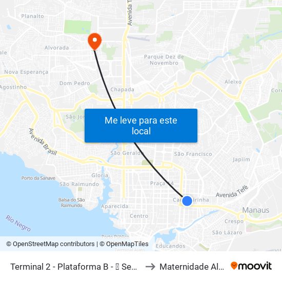 Terminal 2 - Plataforma B - ➑ Sentido Bairro to Maternidade Alvorada map