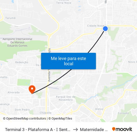 Terminal 3 - Plataforma A - ➍ Sentido Zona Oeste to Maternidade Alvorada map