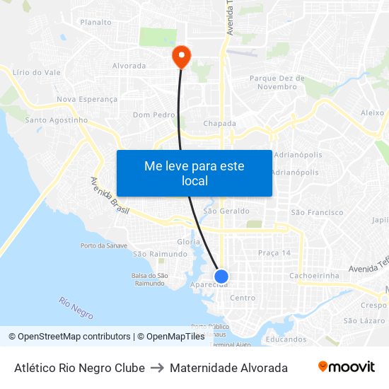 Atlético Rio Negro Clube to Maternidade Alvorada map