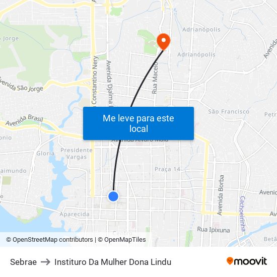 Sebrae to Instituro Da Mulher Dona Lindu map