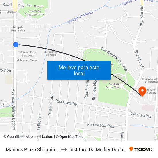 Manaus Plaza Shopping C/B to Instituro Da Mulher Dona Lindu map