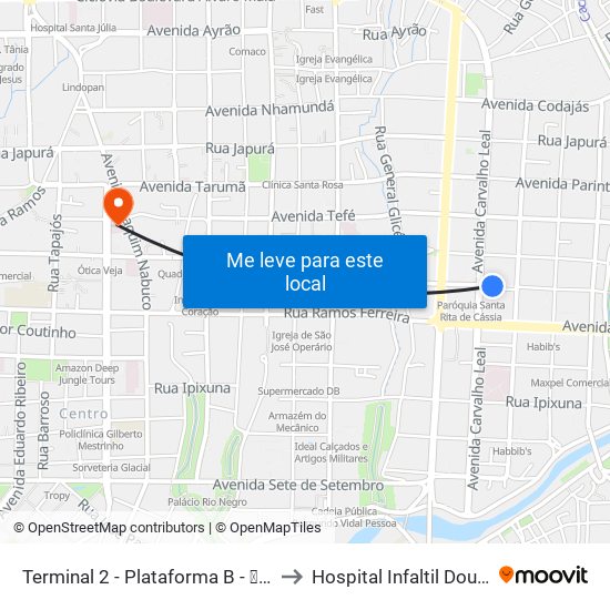 Terminal 2 - Plataforma B - ➒ Sentido Bairro to Hospital Infaltil Doutor Fajardo map