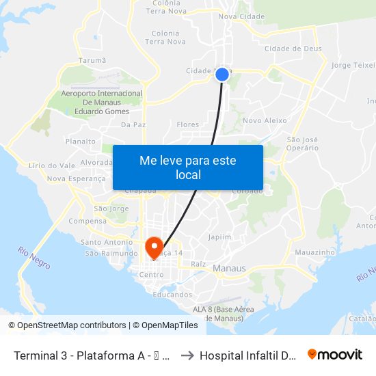 Terminal 3 - Plataforma A - ➍ Sentido Zona Oeste to Hospital Infaltil Doutor Fajardo map