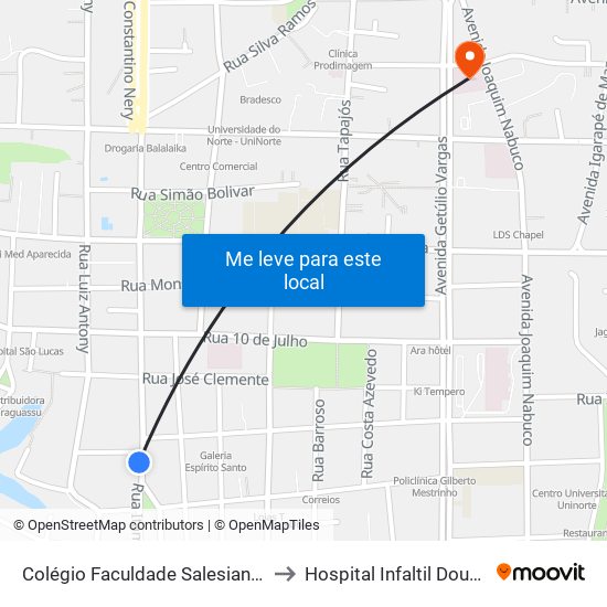 Colégio Faculdade Salesiano Dom Bosco to Hospital Infaltil Doutor Fajardo map