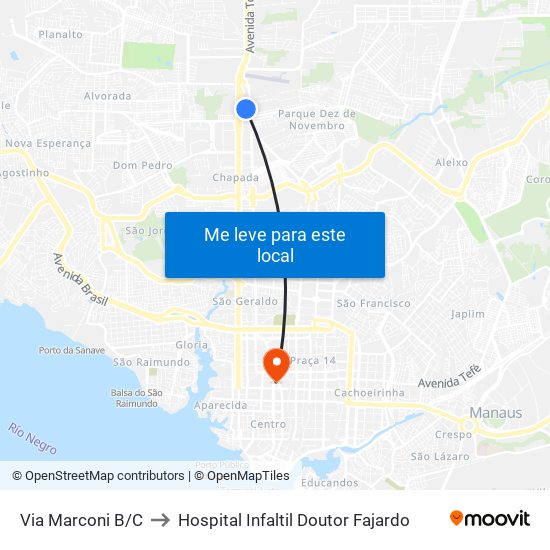Via Marconi B/C to Hospital Infaltil Doutor Fajardo map
