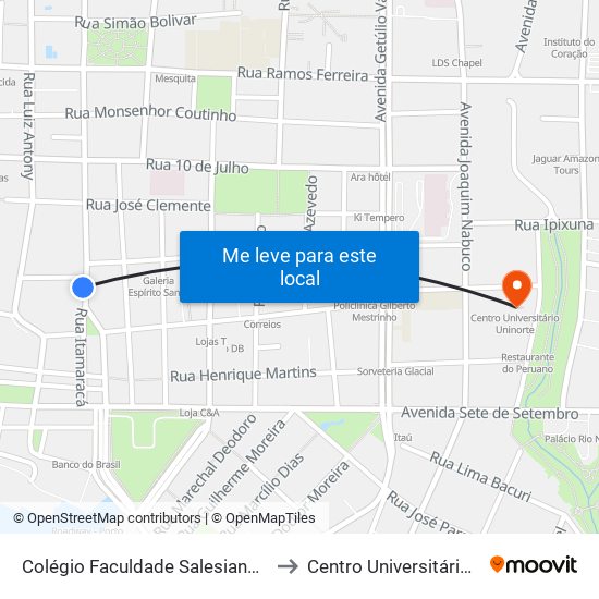 Colégio Faculdade Salesiano Dom Bosco to Centro Universitário Uninorte map