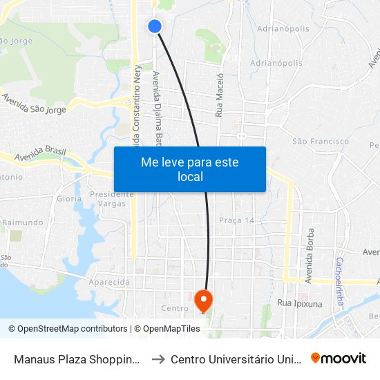 Manaus Plaza Shopping C/B to Centro Universitário Uninorte map