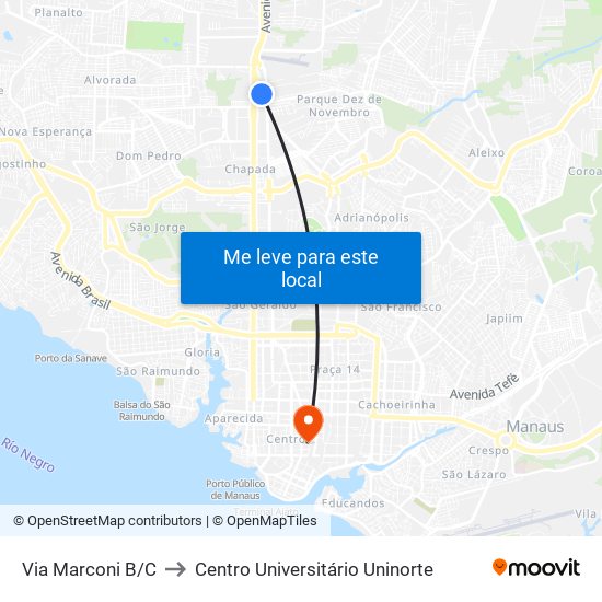 Via Marconi B/C to Centro Universitário Uninorte map